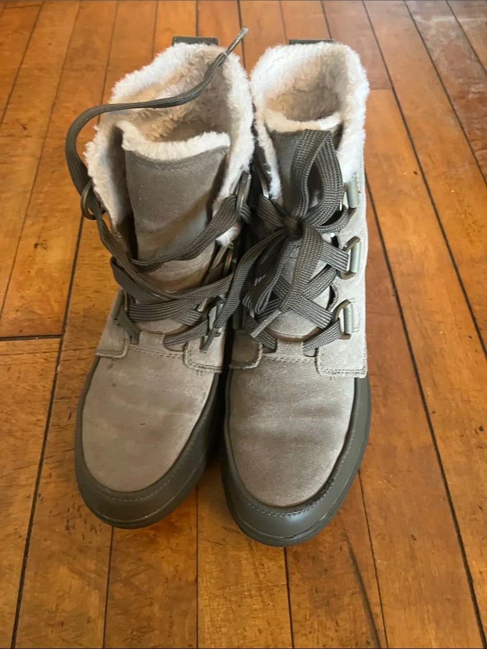Women's Winter waterproof Lace-Up Ankle Boots in Taupe with Faux Fur